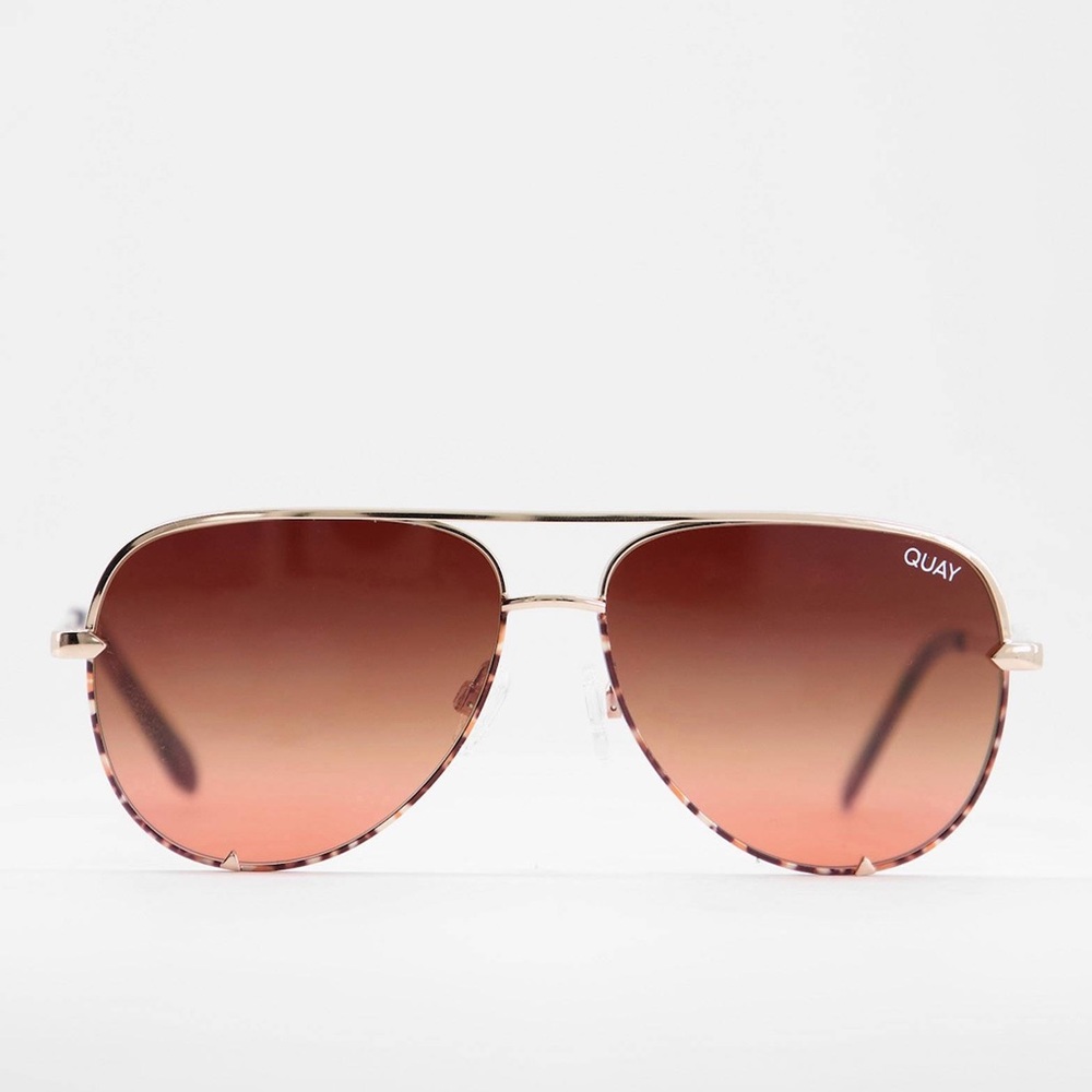 QUAY High Key Two Tone 56mm Aviator Sunglasses Gold/Brown Maroon - Picture 2 of 11